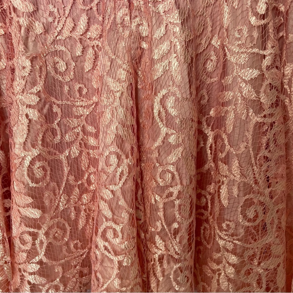 Vintage JCPenney Girls Dress Sz 7 Shiny Pink Satin Lace Long Sleeve USA Flaws - Picture 6 of 12